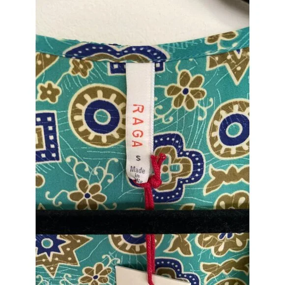 Raga Boho Tie-Front Top Size Small Sari Robe Bell Sleeve Teal NWT - Picture 3 of 4